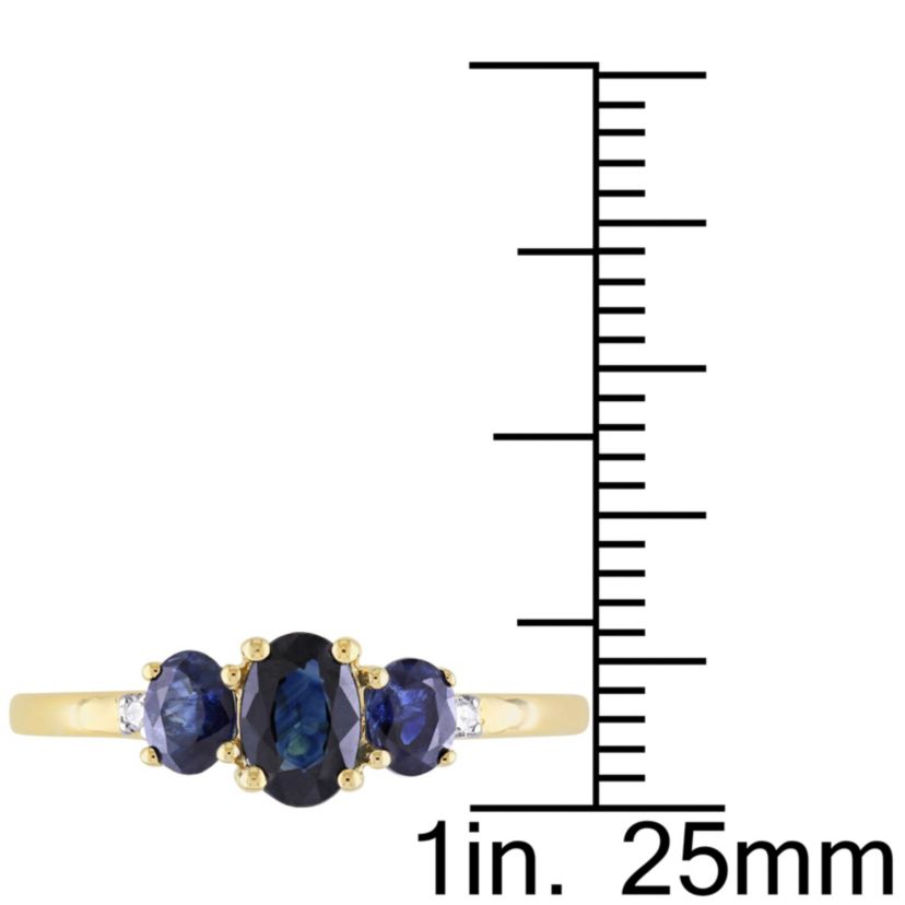 1 ct. t.g.w. Blue Sapphire and 1/10 ct. t.w. Diamond 3-Stone Ring in 10K Yellow Gold