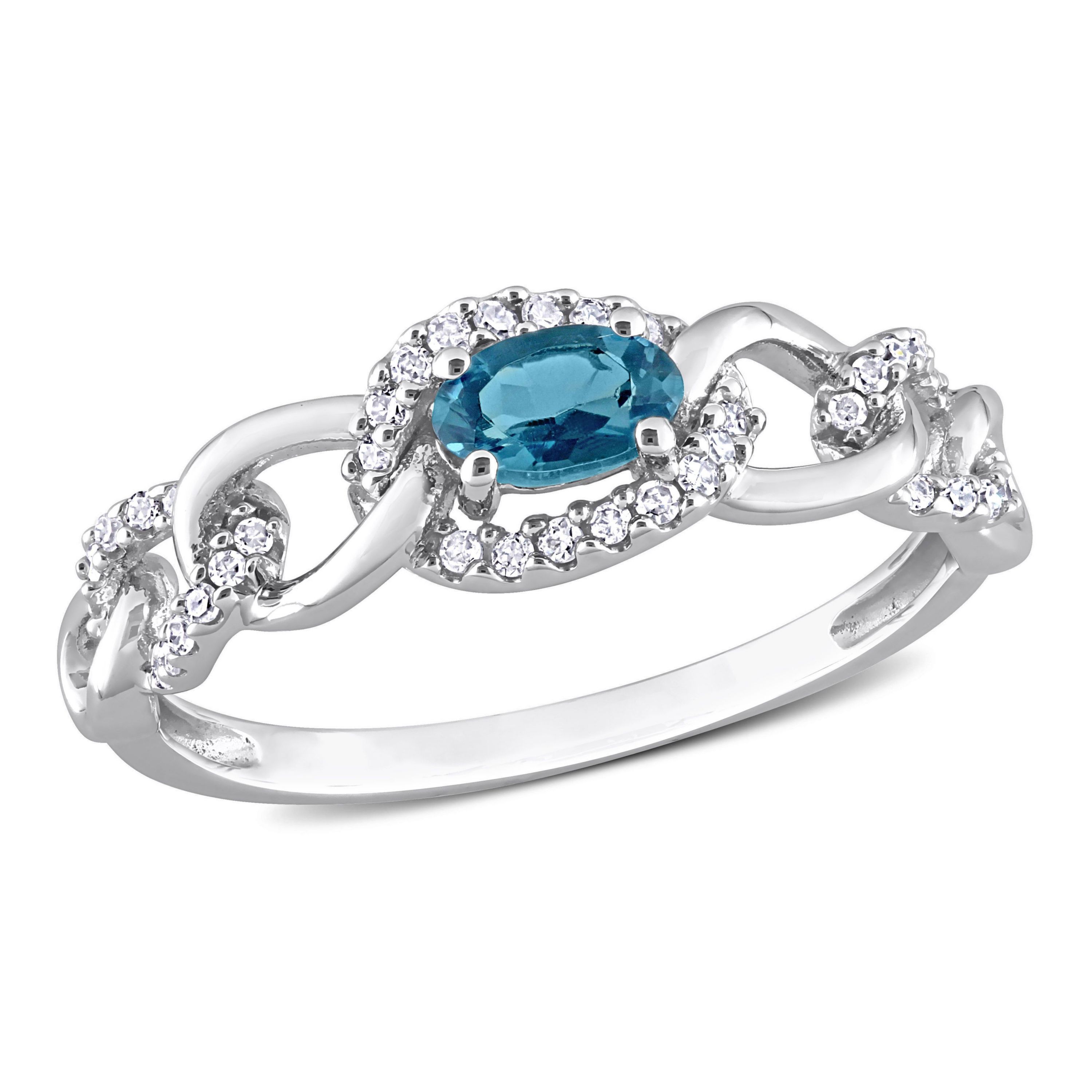 1/3 ct. t.g.w. London Blue Topaz and 1/8 ct. t.w. Diamond Link Ring in 10K White Gold