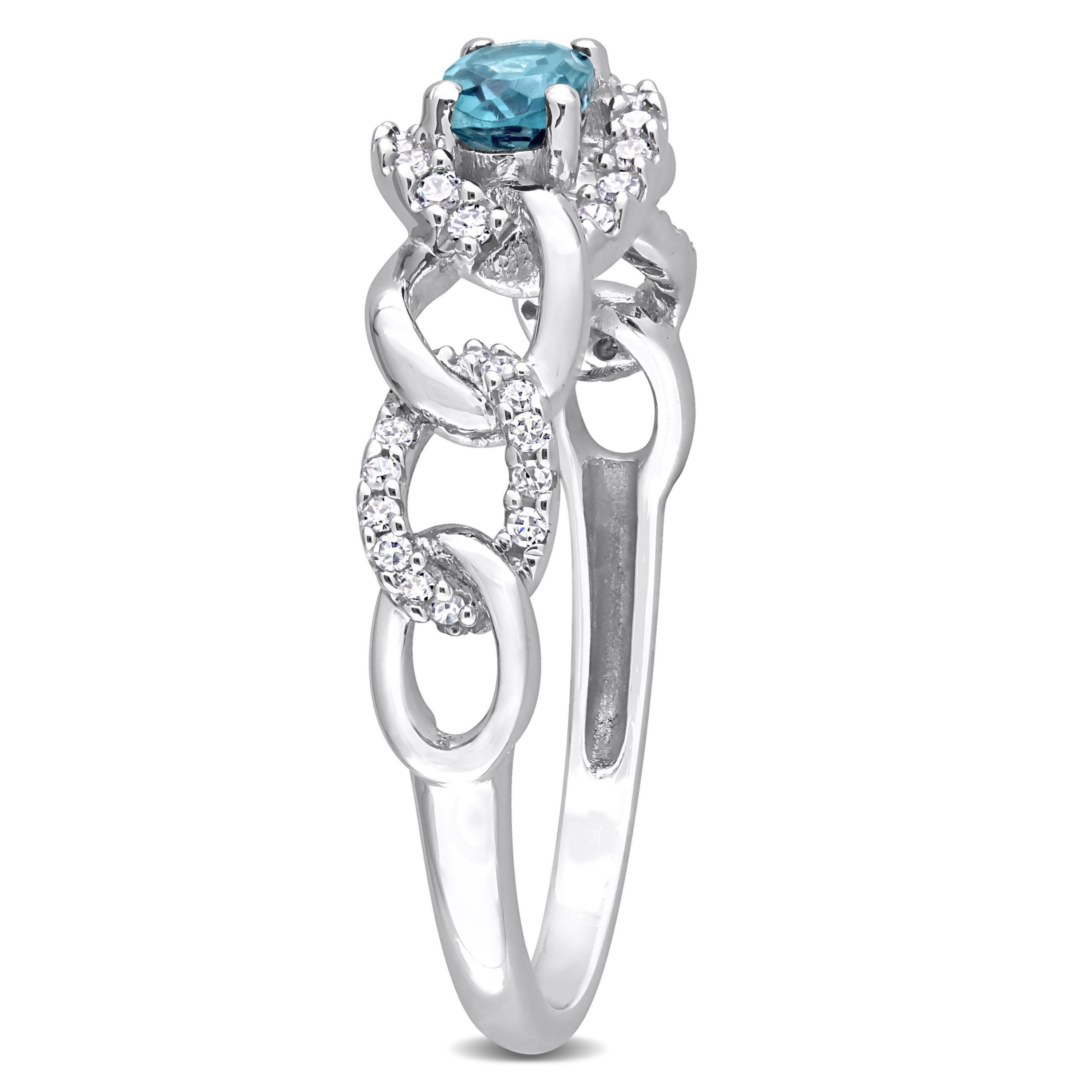 1/3 ct. t.g.w. London Blue Topaz and 1/8 ct. t.w. Diamond Link Ring in 10K White Gold