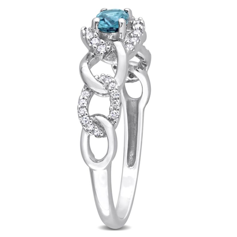 1/3 ct. t.g.w. London Blue Topaz and 1/8 ct. t.w. Diamond Link Ring in 10K White Gold