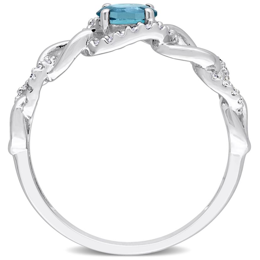 1/3 ct. t.g.w. London Blue Topaz and 1/8 ct. t.w. Diamond Link Ring in 10K White Gold