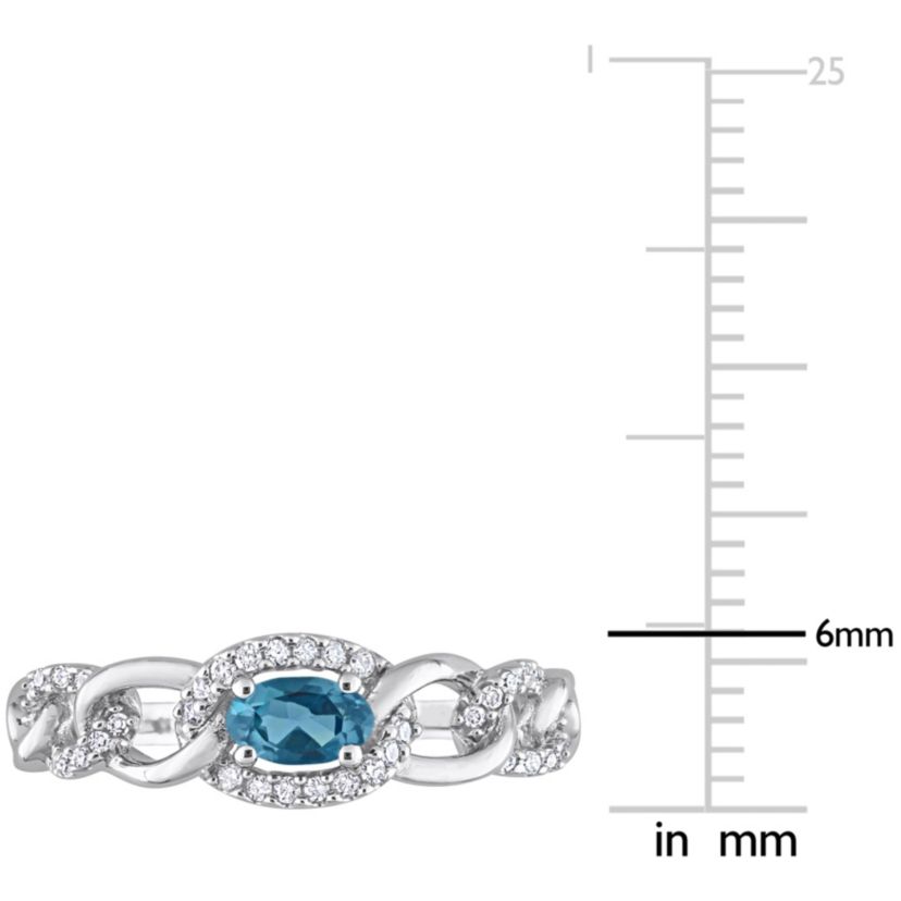 1/3 ct. t.g.w. London Blue Topaz and 1/8 ct. t.w. Diamond Link Ring in 10K White Gold