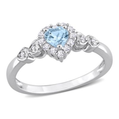 Belk & Co Lab Created 2/5 ct. t.g.w. Sky Blue Topaz, White Sapphire and 1/10 ct. t.w. Diamond Halo Heart Ring in Sterling Silver, 7