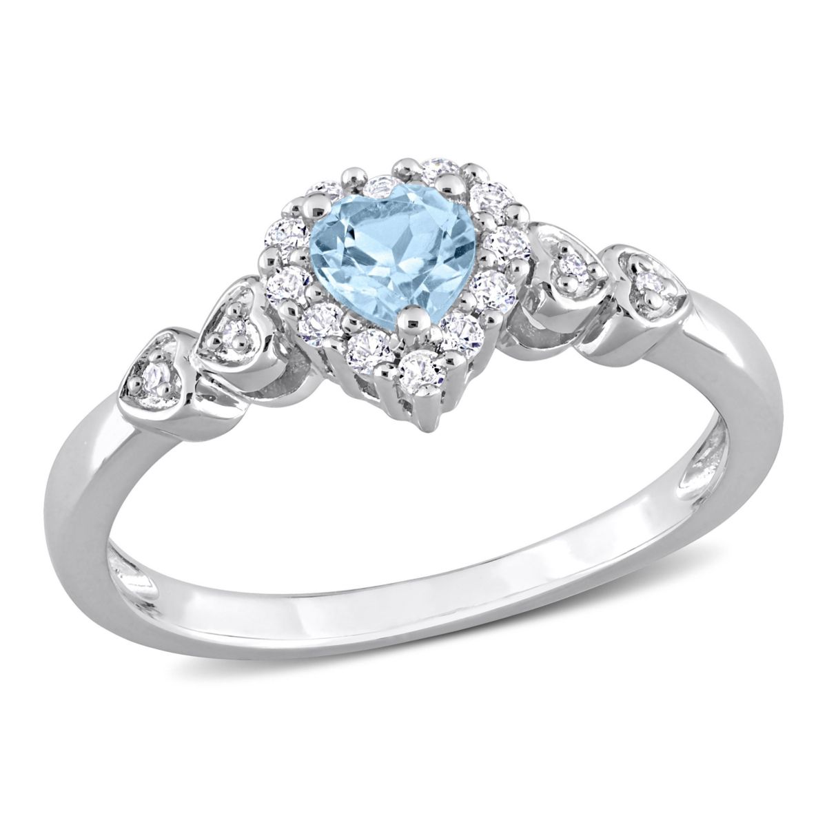 2/5 ct. t.g.w. Sky Blue Topaz, Created White Sapphire and 1/10 ct. t.w. Diamond Halo Heart Ring in Sterling Silver