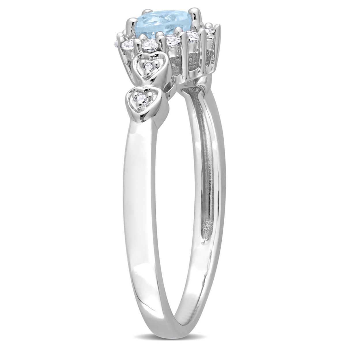 2/5 ct. t.g.w. Sky Blue Topaz, Created White Sapphire and 1/10 ct. t.w. Diamond Halo Heart Ring in Sterling Silver