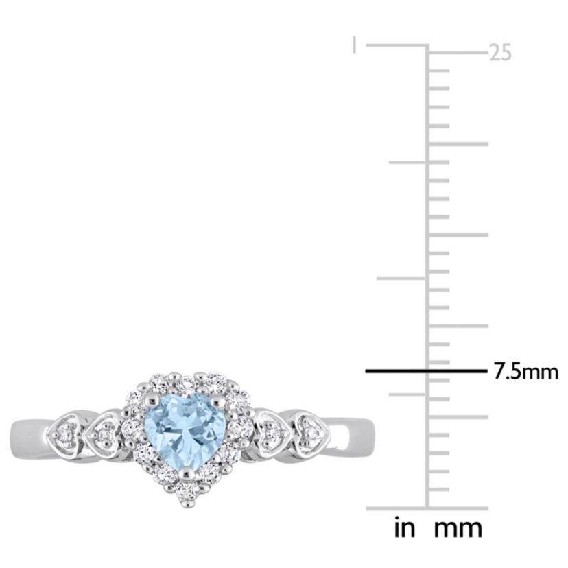 2/5 ct. t.g.w. Sky Blue Topaz, Created White Sapphire and 1/10 ct. t.w. Diamond Halo Heart Ring in Sterling Silver