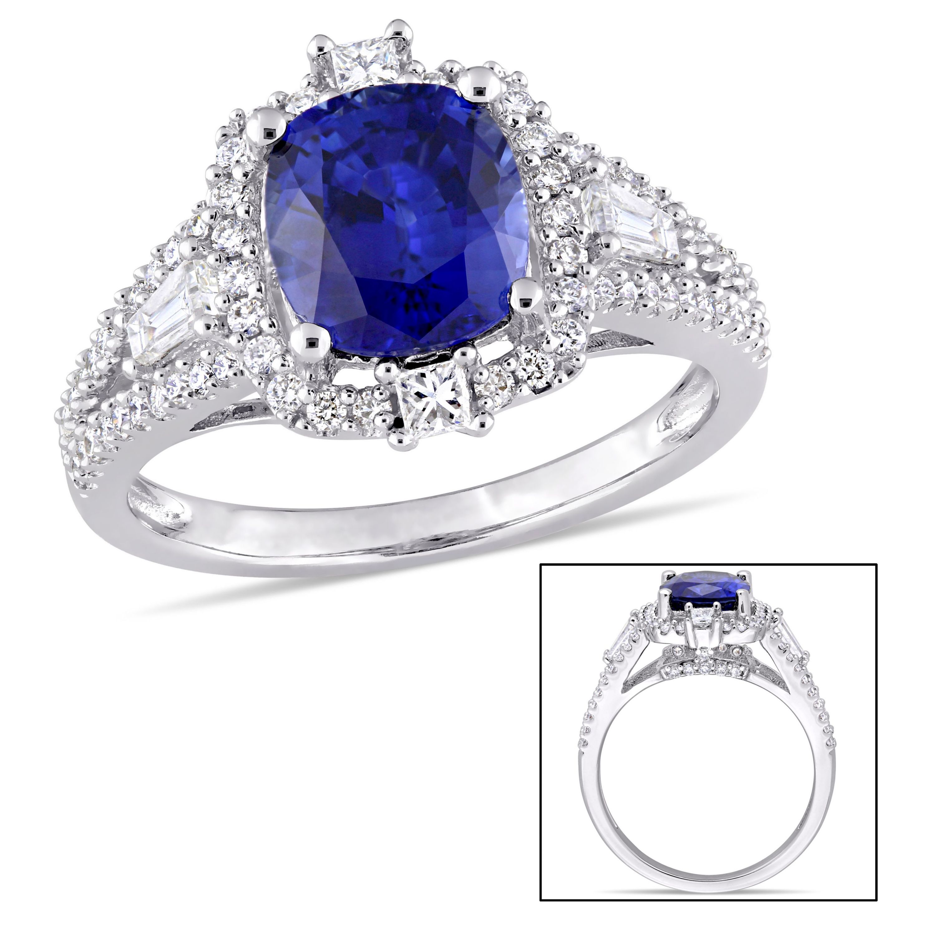 2.56 ct. t.g.w. Blue Sapphire and 3/4 ct. t.w. Diamond Engagement Ring in 14K White Gold