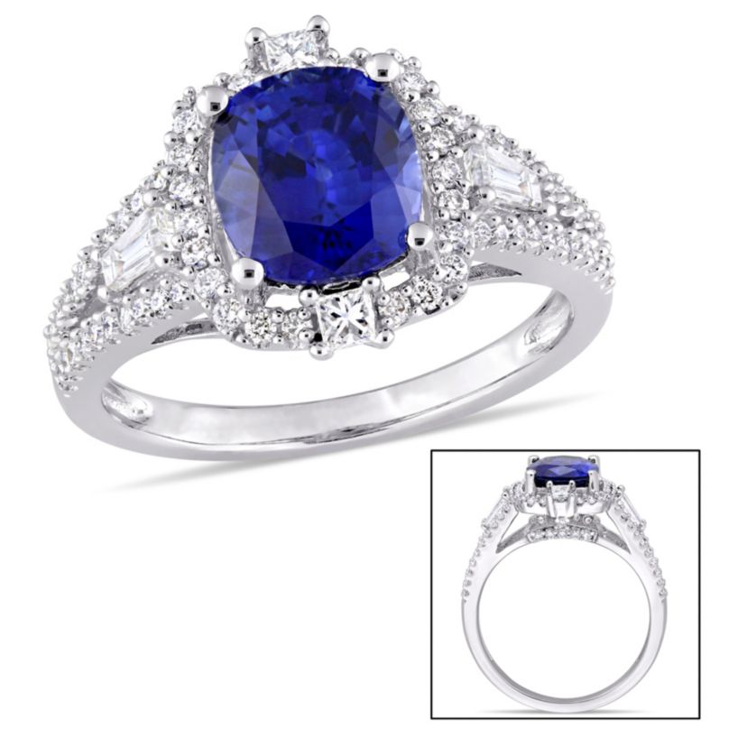 2.56 ct. t.g.w. Blue Sapphire and 3/4 ct. t.w. Diamond Engagement Ring in 14K White Gold