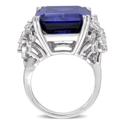 27 ct. t.g.w. Created Blue Sapphire and 1.758 t.w. Diamond Cocktail Ring 14K White Gold