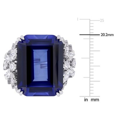 27 ct. t.g.w. Created Blue Sapphire and 1.758 t.w. Diamond Cocktail Ring 14K White Gold