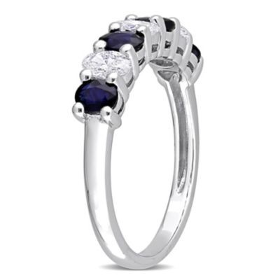 4/5 ct. t.g.w. Blue Sapphire and 1/2 t.w. Diamond Semi-Eternity Ring 14K White Gold