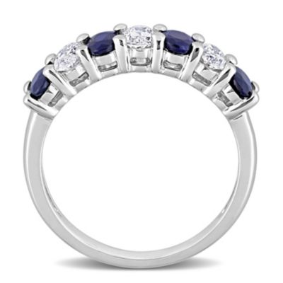4/5 ct. t.g.w. Blue Sapphire and 1/2 t.w. Diamond Semi-Eternity Ring 14K White Gold