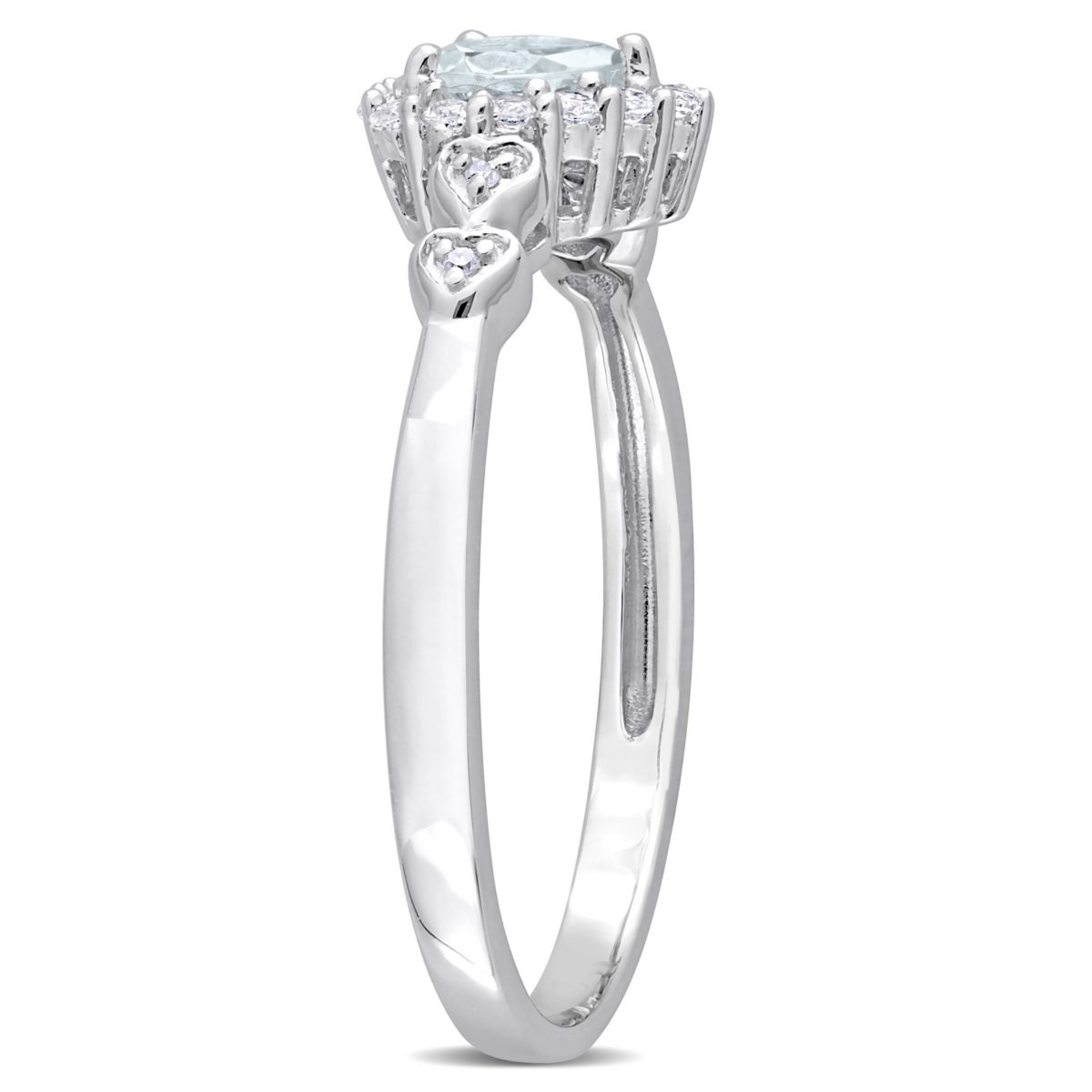 1/2 ct. t.g.w. Aquamarine, White Topaz and 1/10 ct. t.w. Diamond Halo Heart Ring in Sterling Silver