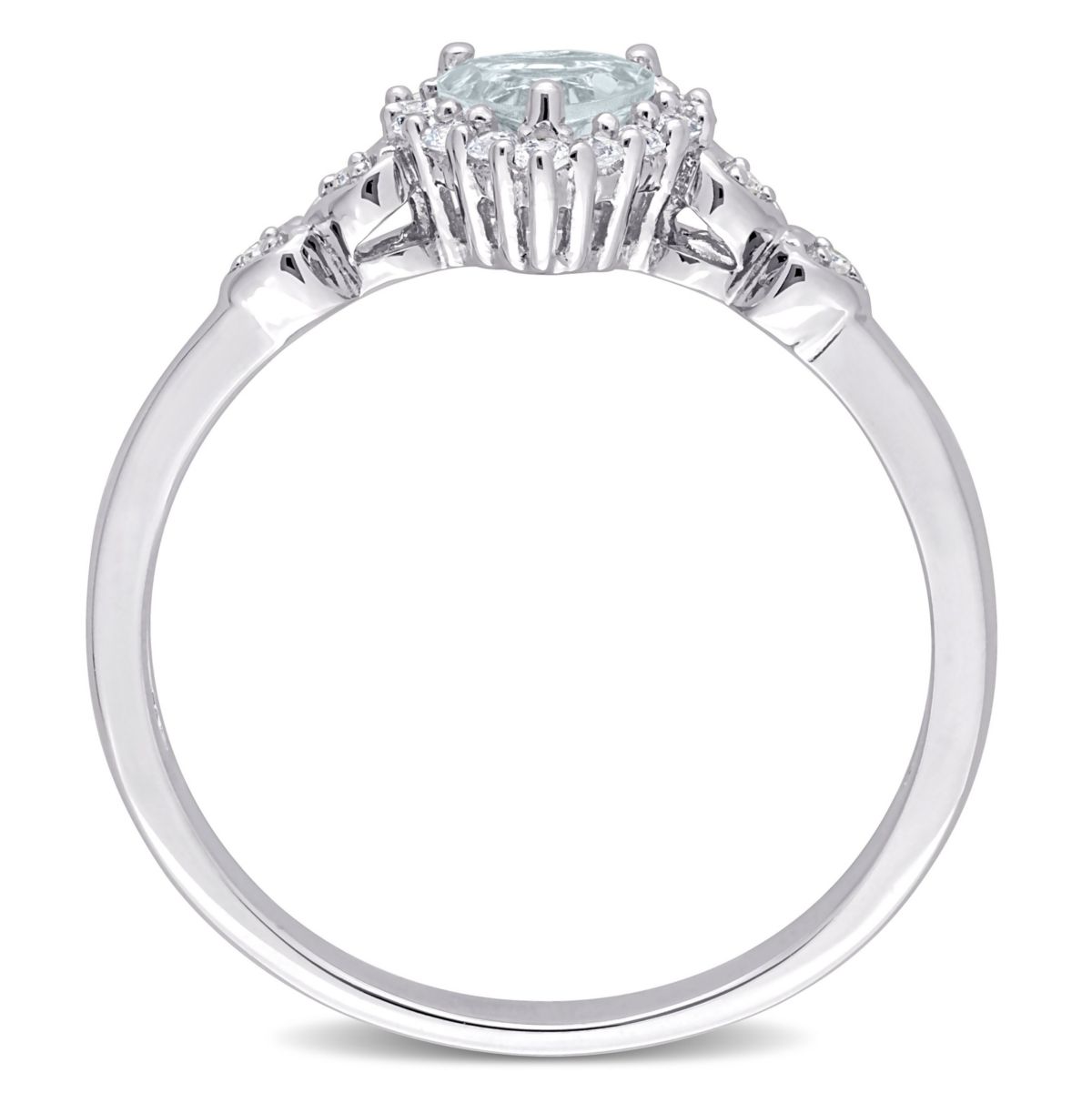 1/2 ct. t.g.w. Aquamarine, White Topaz and 1/10 ct. t.w. Diamond Halo Heart Ring in Sterling Silver