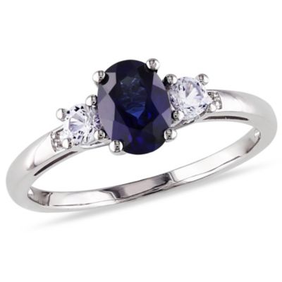 Belk & Co 1.57 ct. t.g.w. Created Blue and White Sapphire and 1/10 ct. t.w. Diamond 3-Stone Ring in 10K White Gold, 4 -  0075000406992