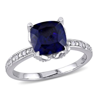 Belk & Co 2.93 ct. t.g.w. Created Blue Sapphire and 1/10 ct. t.w. Diamond Cocktail Ring in 10K White Gold, 6.5 -  0075000405711