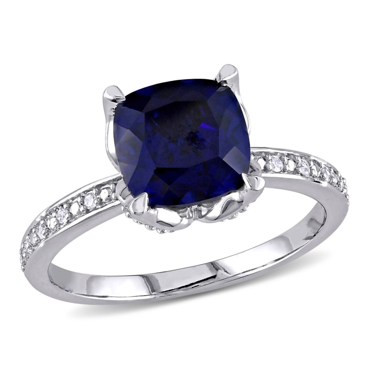2.93 ct. t.g.w. Created Blue Sapphire and 1/10 ct. t.w. Diamond Cocktail Ring in 10K White Gold