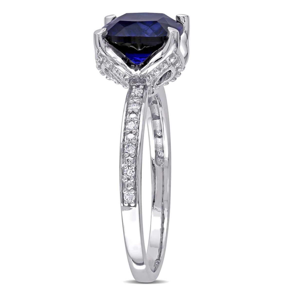 2.93 ct. t.g.w. Created Blue Sapphire and 1/10 ct. t.w. Diamond Cocktail Ring in 10K White Gold