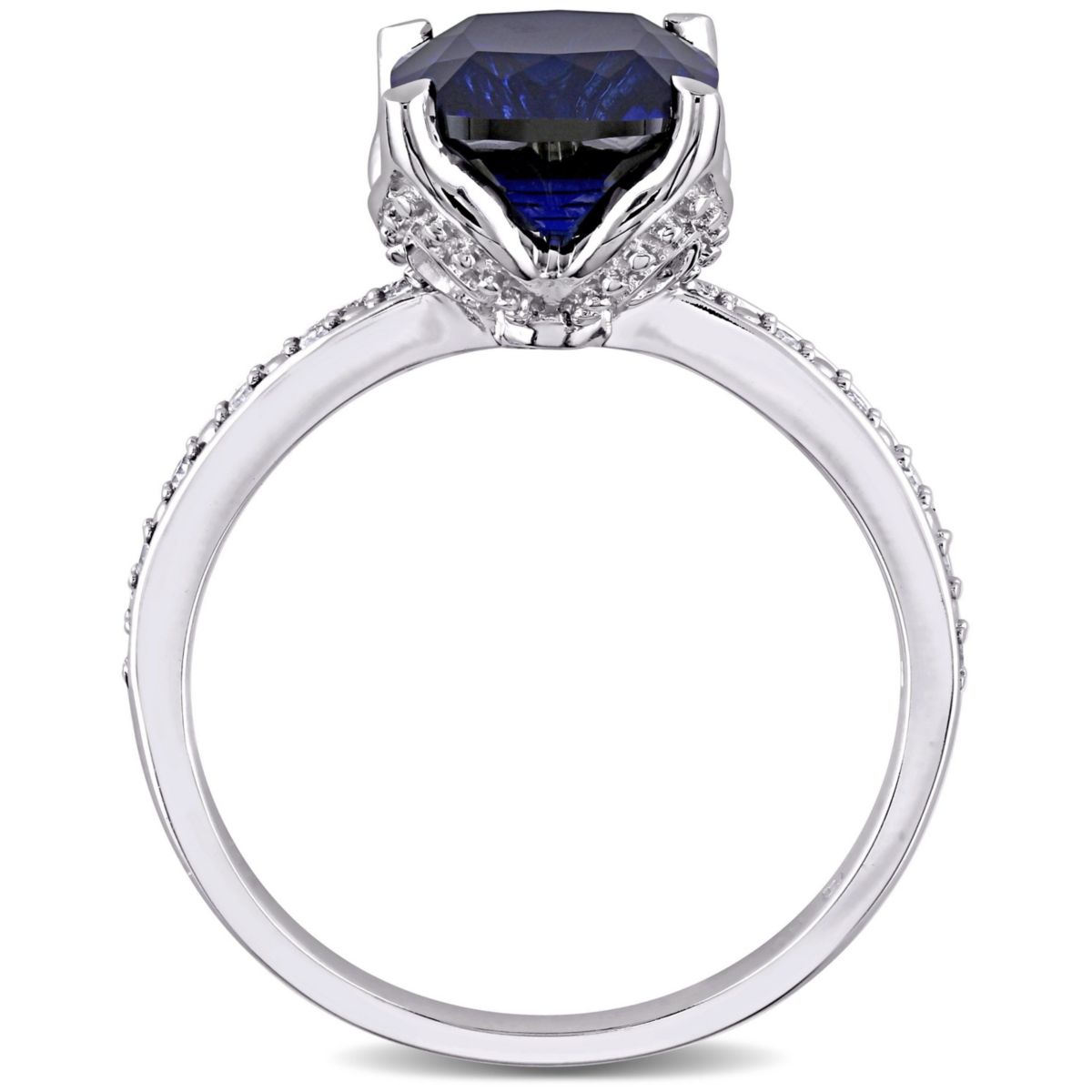 2.93 ct. t.g.w. Created Blue Sapphire and 1/10 ct. t.w. Diamond Cocktail Ring in 10K White Gold