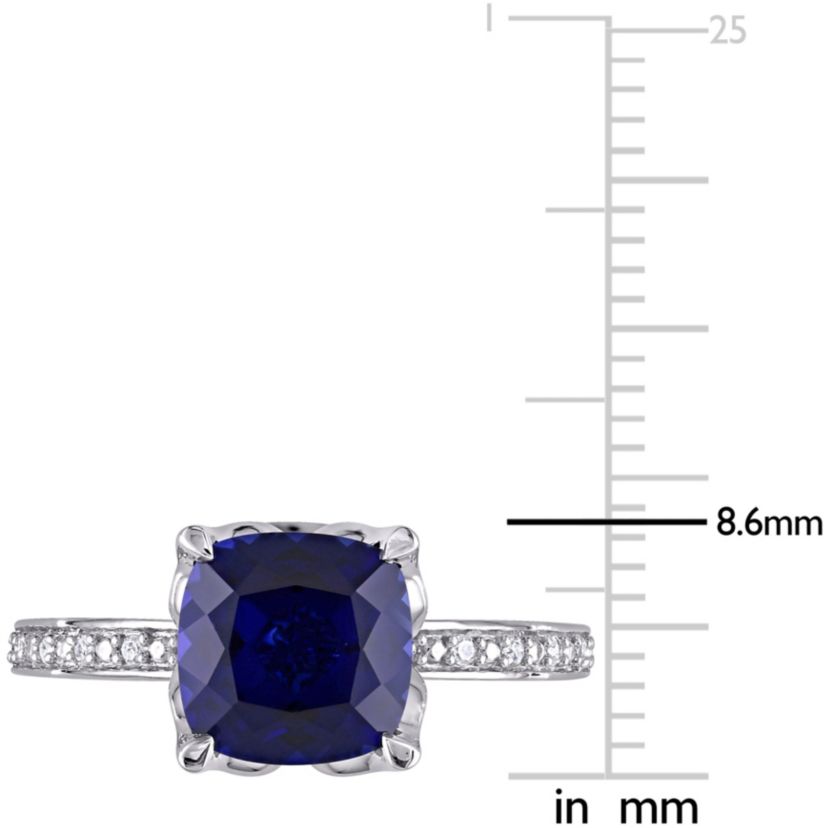 2.93 ct. t.g.w. Created Blue Sapphire and 1/10 ct. t.w. Diamond Cocktail Ring in 10K White Gold