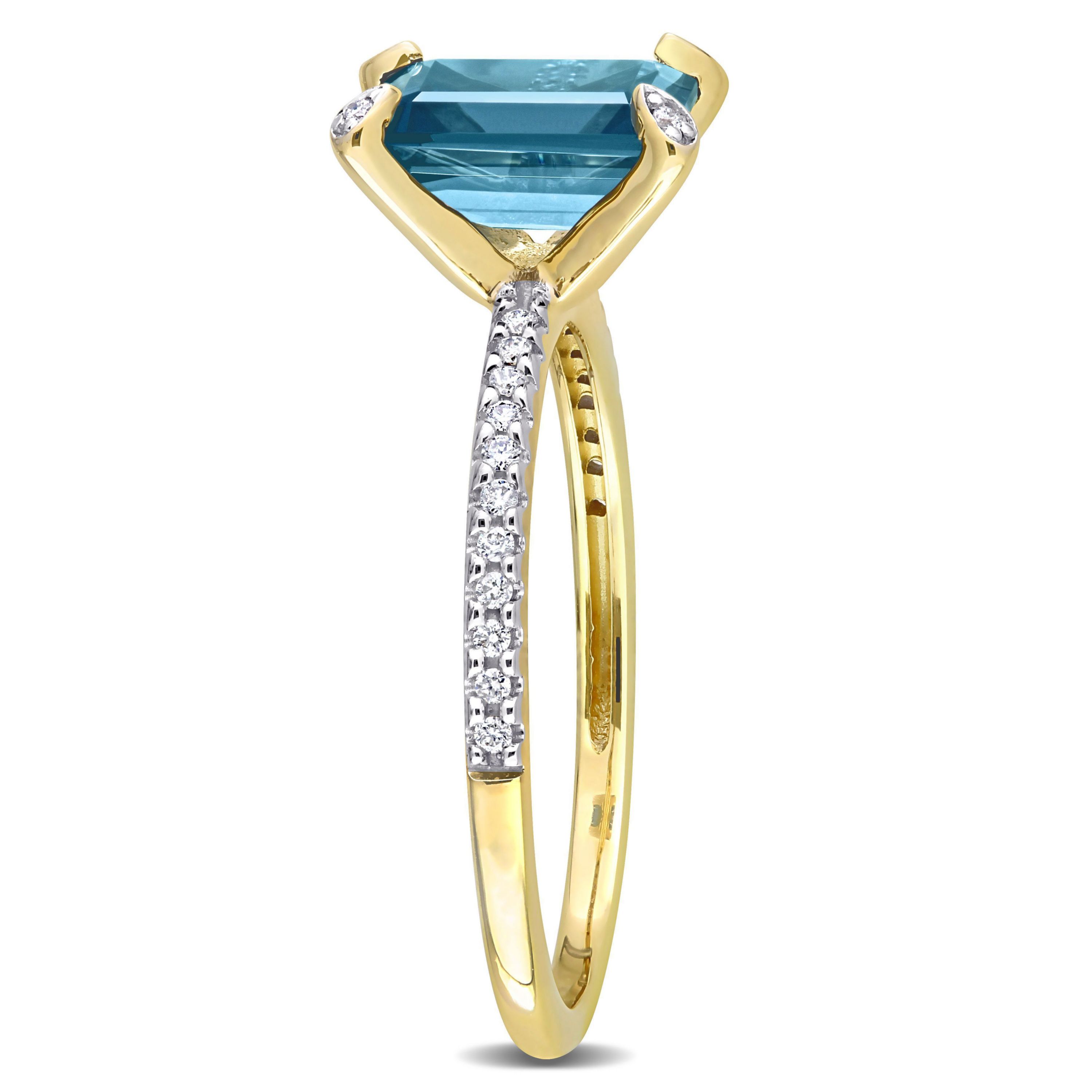 2 ct. t.g.w. London Blue Topaz and 1/10 ct. t.w. Diamond Cocktail Ring in 14K Yellow Gold