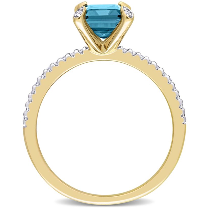 2 ct. t.g.w. London Blue Topaz and 1/10 ct. t.w. Diamond Cocktail Ring in 14K Yellow Gold