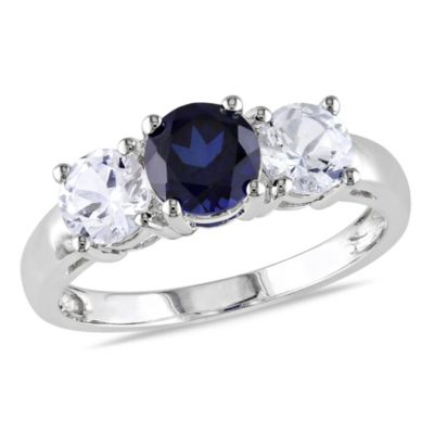 Belk & Co 2.29 ct. t.g.w. Created Blue and White Sapphire 3-Stone Ring in 10K White Gold, 4 -  0075000408774