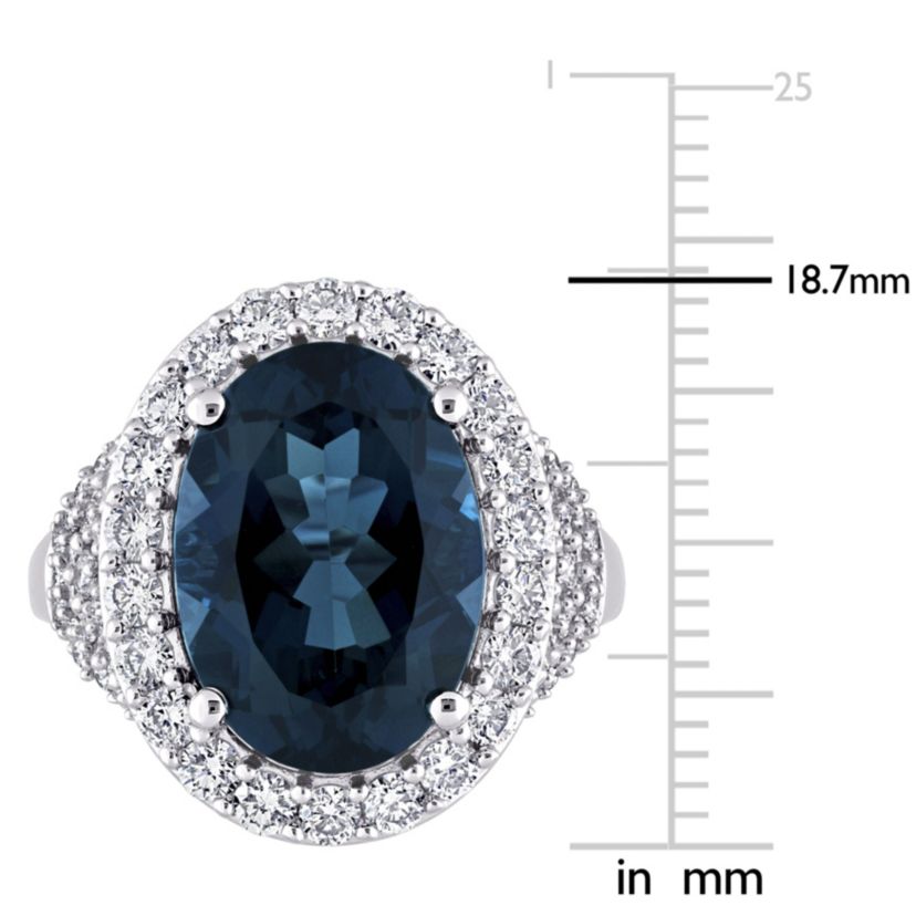 7 ct. t.g.w. London Blue Topaz and 1.34 ct. t.w. Diamond Halo Cocktail Ring in 14K White Gold