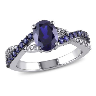 Belk & Co 2.36 ct. t.g.w. Created Blue Sapphire and 1/10 ct. t.w. Diamond Crossover Ring in 10K White Gold Black Rhodium Plated, 6.5 -  0075000411019