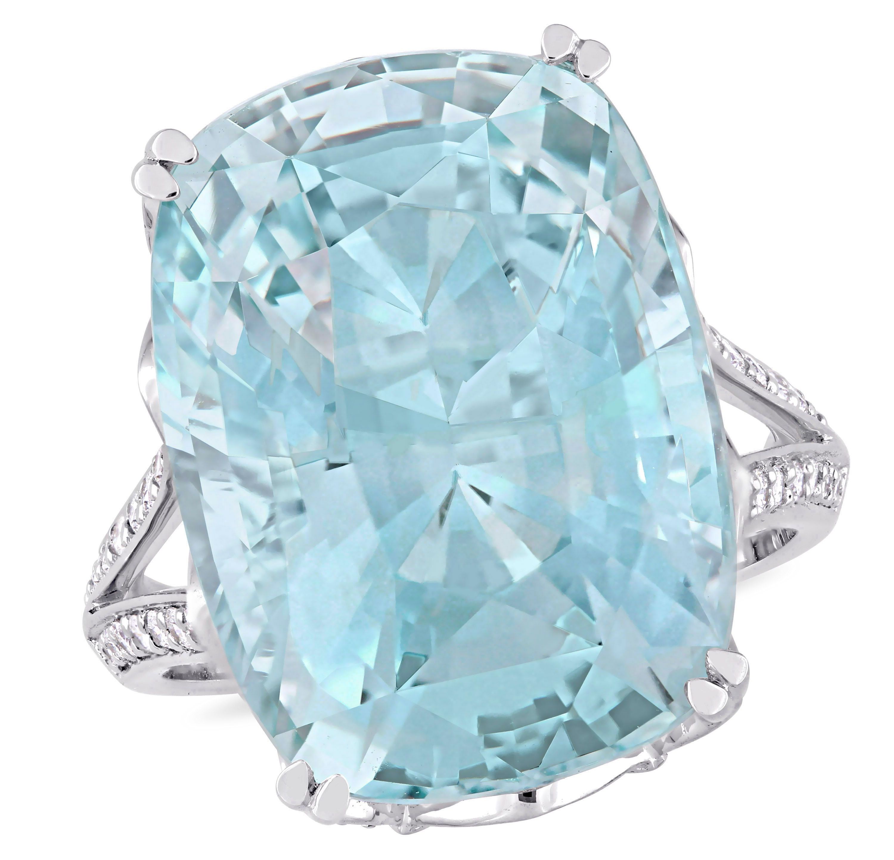 23 ct. t.g.w. Sky Blue Topaz and 5/8 ct. t.w. Diamond Split Shank Cocktail Ring in 14K White Gold