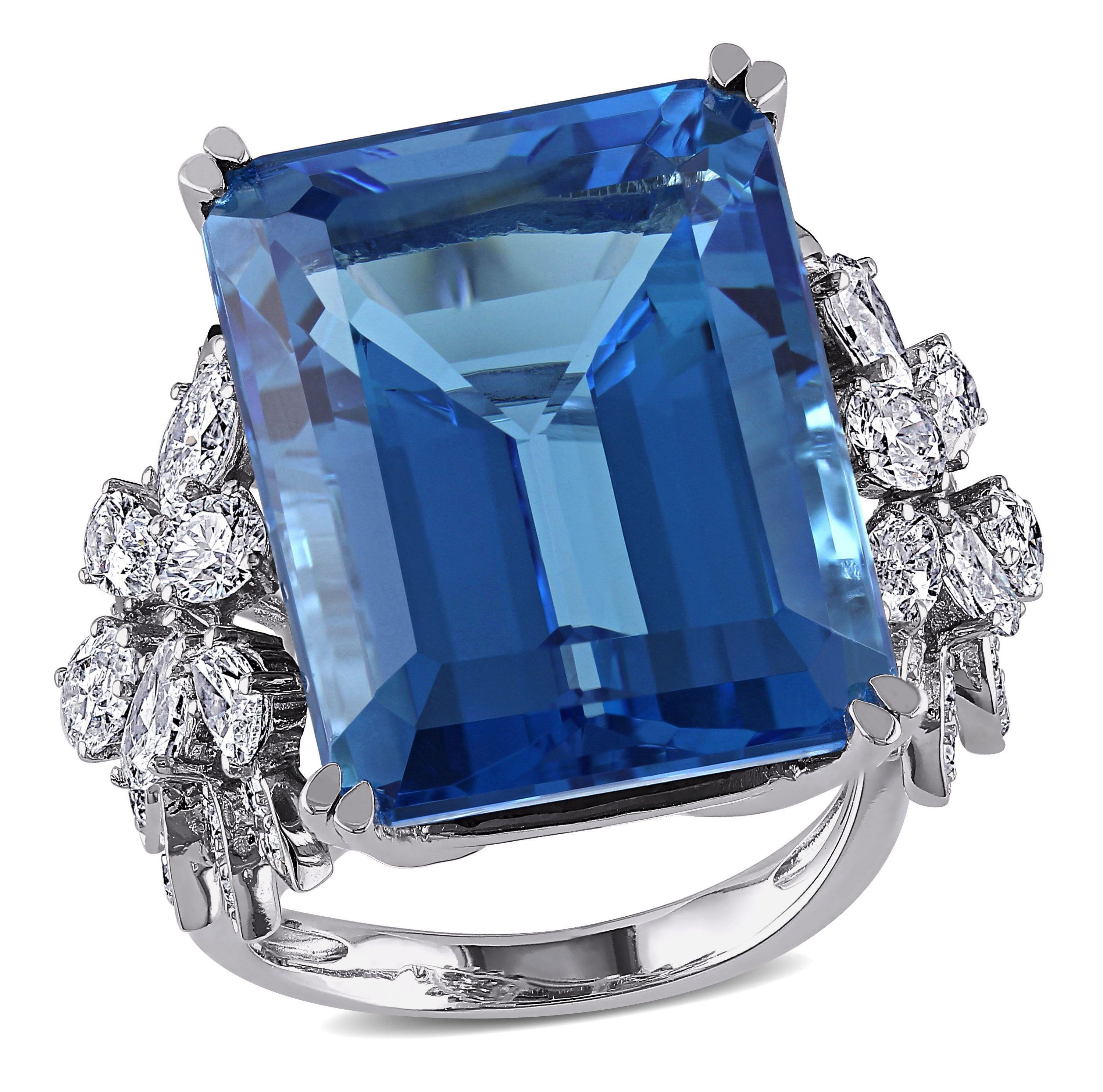 31 ct. t.g.w. Swiss Blue Topaz and 1.75 ct. t.w. Diamond Cocktail Ring in 14K White Gold