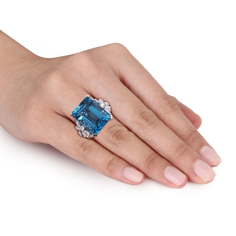 31 ct. t.g.w. Swiss Blue Topaz and 1.75 ct. t.w. Diamond Cocktail Ring in 14K White Gold