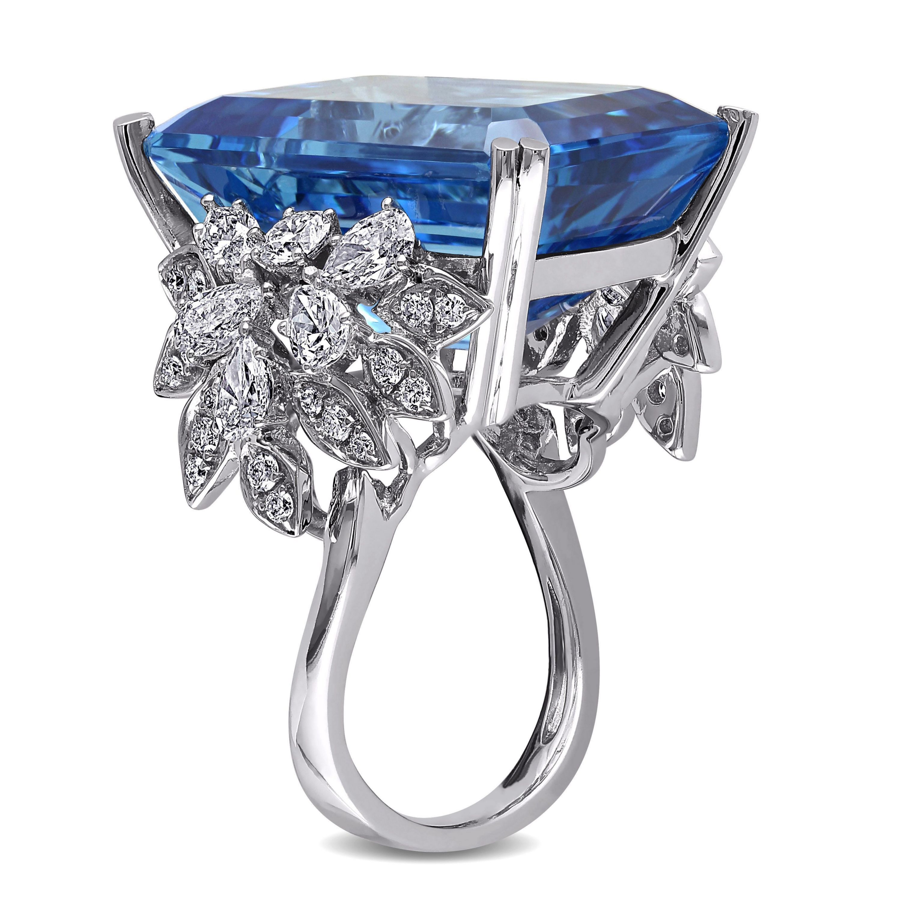 31 ct. t.g.w. Swiss Blue Topaz and 1.75 ct. t.w. Diamond Cocktail Ring in 14K White Gold