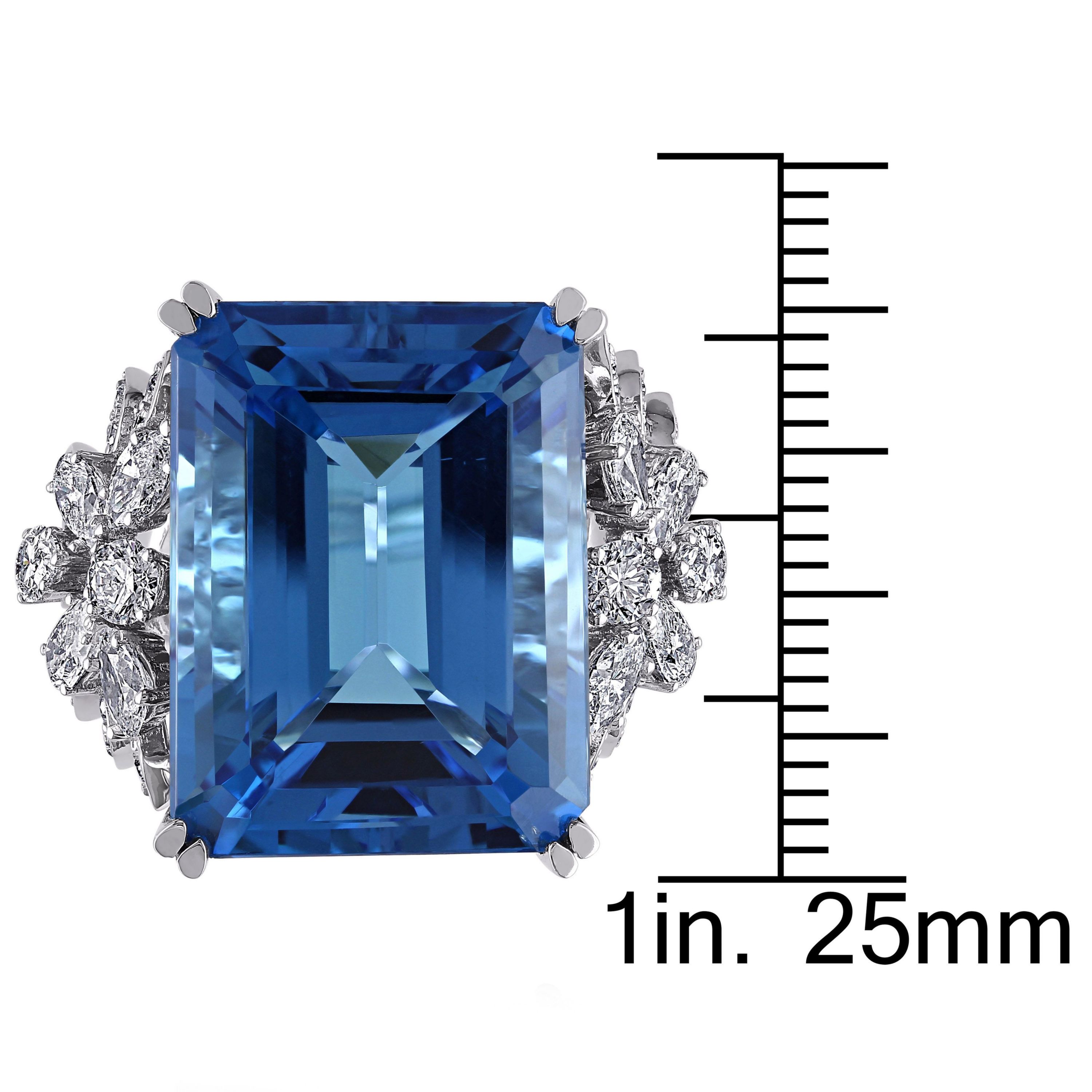 31 ct. t.g.w. Swiss Blue Topaz and 1.75 ct. t.w. Diamond Cocktail Ring in 14K White Gold
