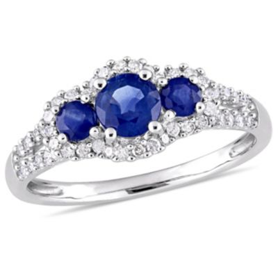 Belk & Co 7/8 ct. t.g.w. Blue Sapphire and 1/4 ct. t.w. Diamond 3-Stone Ring in 10K White Gold, 7.5 -  0075000407197