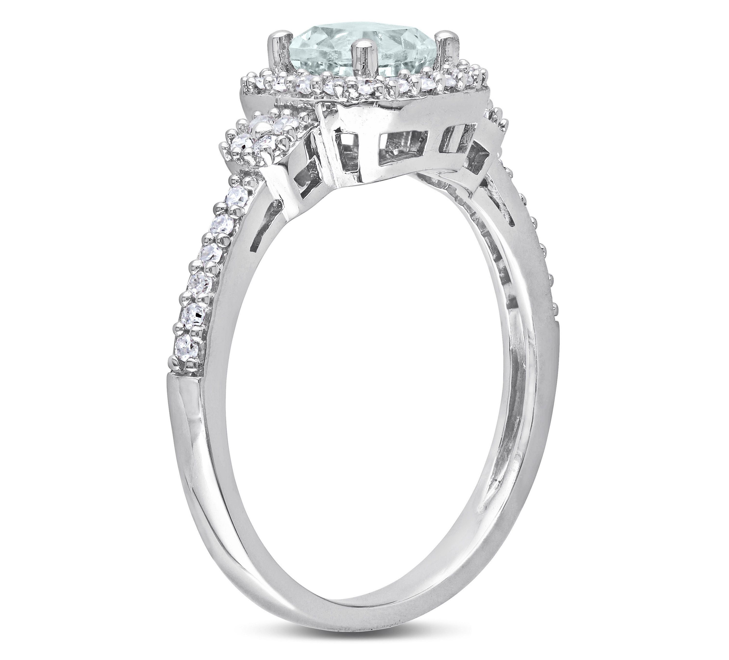 3- Piece Set of 2.1 ct. t.g.w. Aquamarine and 1/2 ct. t.w. Diamond Earrings, Pendant with Chain and Ring in 10K White Gold