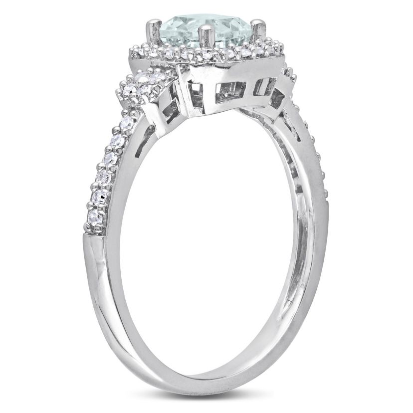 3- Piece Set of 2.1 ct. t.g.w. Aquamarine and 1/2 ct. t.w. Diamond Earrings, Pendant with Chain and Ring in 10K White Gold