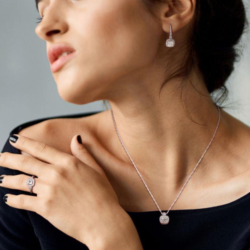 3- Piece Set of 2.1 ct. t.g.w. Aquamarine and 1/2 ct. t.w. Diamond Earrings, Pendant with Chain and Ring in 10K White Gold