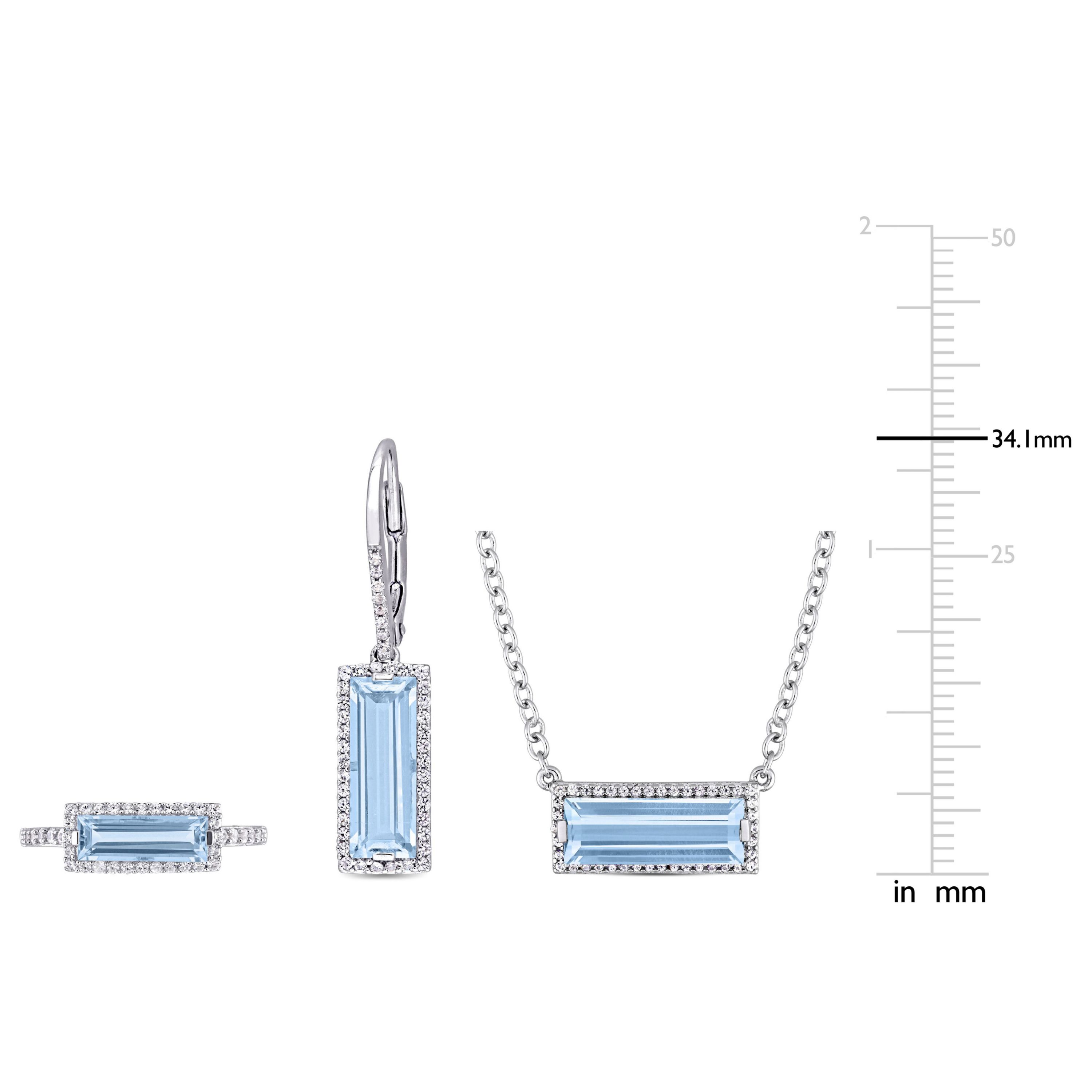 3-Piece Set of 11.5 ct. t.g.w. Sky Blue Topaz and White Sapphire Earrings, Pendant with Chain and Ring in Sterling Silver