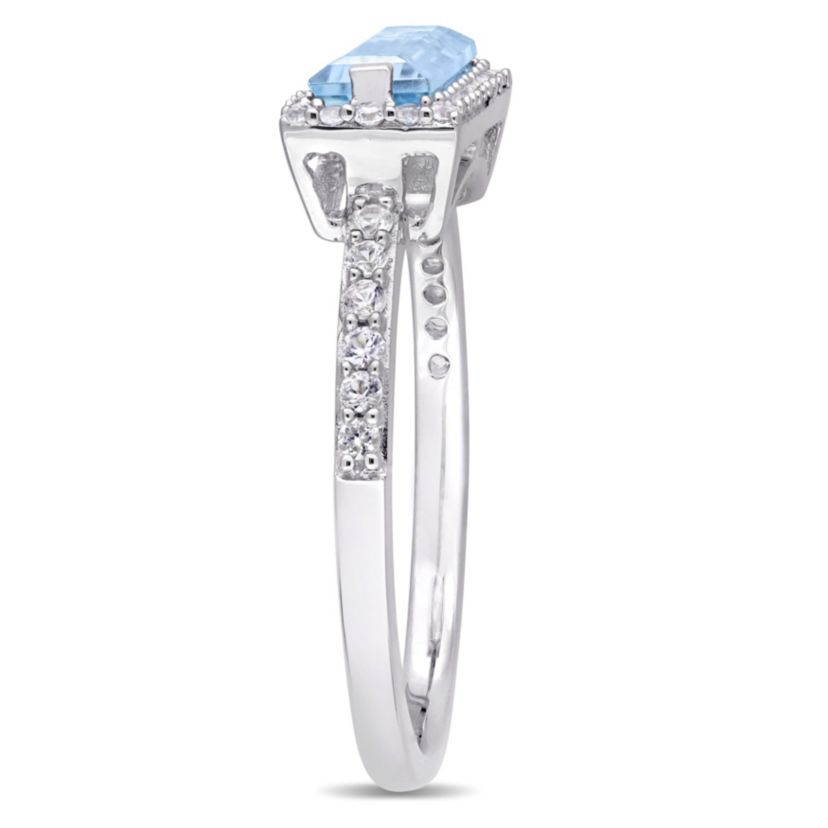 3-Piece Set of 11.5 ct. t.g.w. Sky Blue Topaz and White Sapphire Earrings, Pendant with Chain and Ring in Sterling Silver