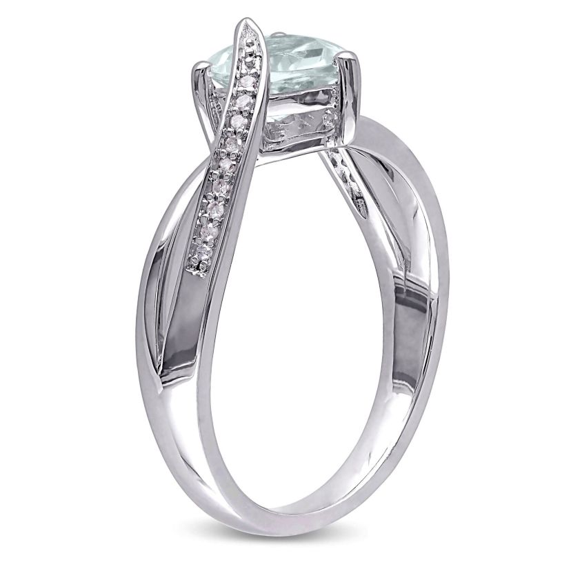 3-Piece Set of 4.3 ct. t.g.w. Aquamarine and 1/10 ct. t.w. Diamond Earrings, Pendant with Chain and Ring in Sterling Silver