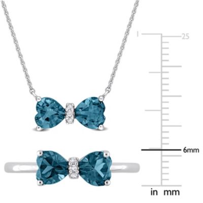 2-Piece Set of 1.9 ct. t.g.w. London Blue Topaz and 1/10 t.w. Diamond Pendant with Chain Ring 10K White Gold