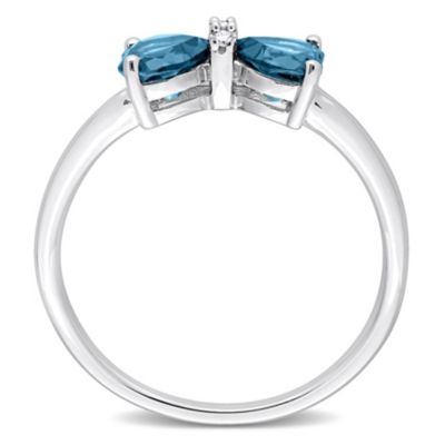 2-Piece Set of 1.9 ct. t.g.w. London Blue Topaz and 1/10 t.w. Diamond Pendant with Chain Ring 10K White Gold