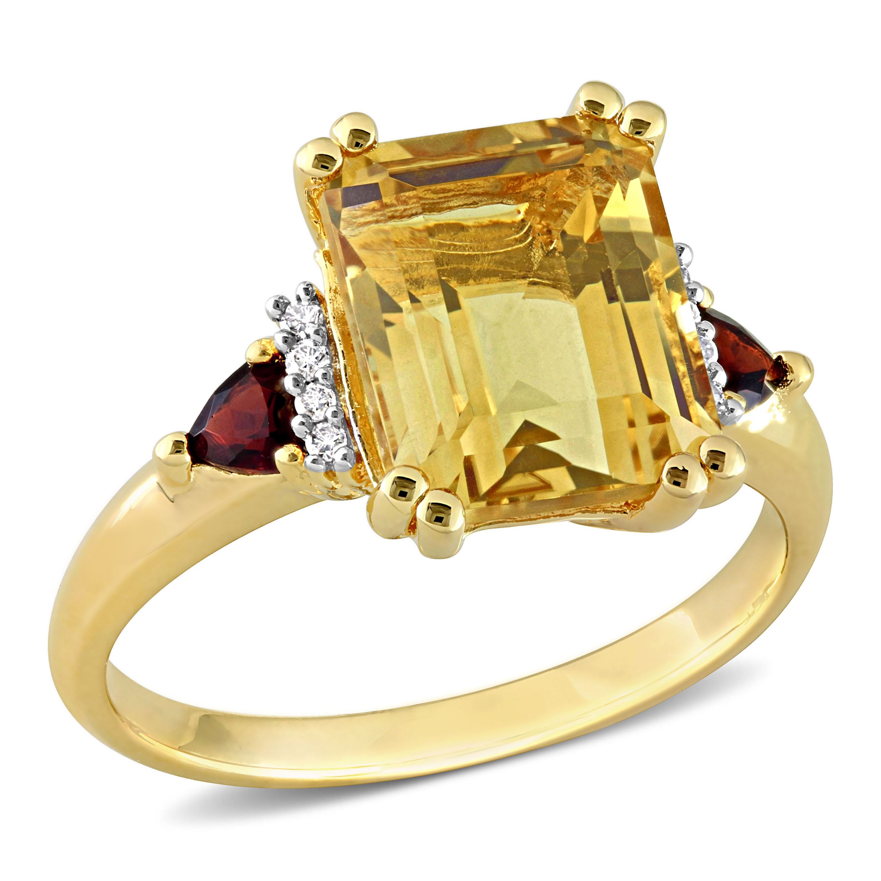 Citrine and Garnet with Diamond Accent Cocktail Ring in 18K Yellow Gold Plated Sterling Silver