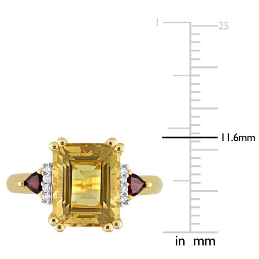 Citrine and Garnet with Diamond Accent Cocktail Ring in 18K Yellow Gold Plated Sterling Silver