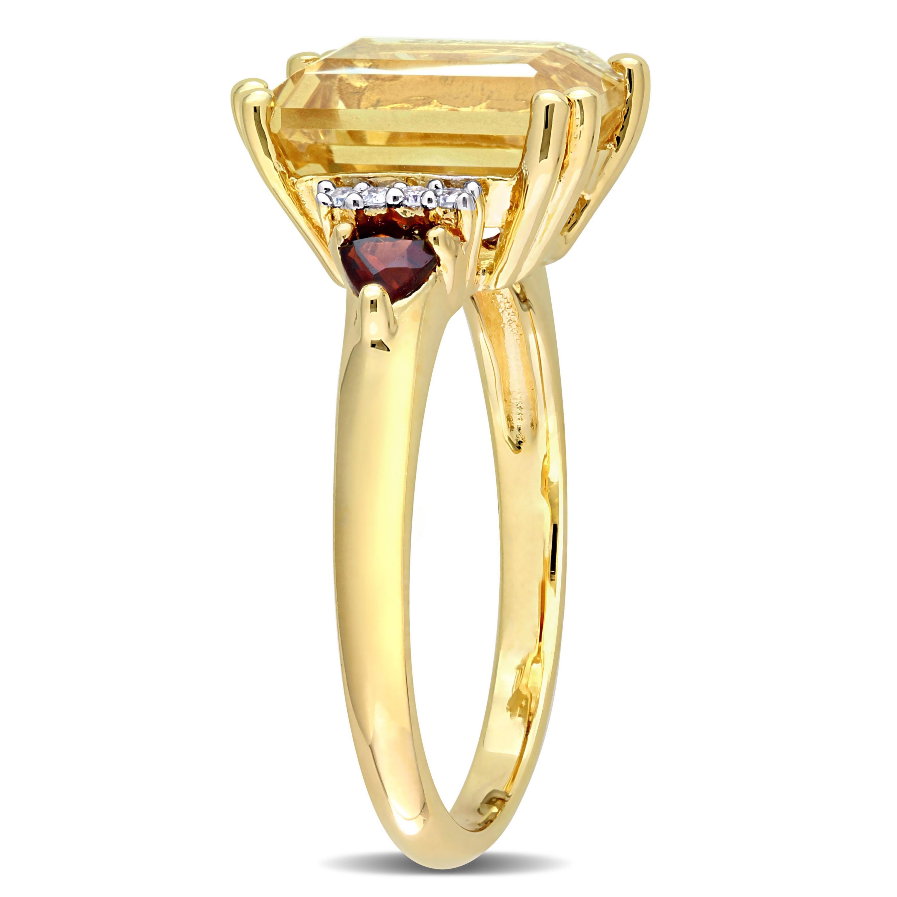 Citrine and Garnet with Diamond Accent Cocktail Ring in 18K Yellow Gold Plated Sterling Silver