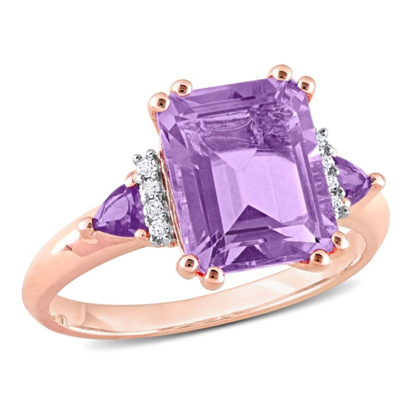 Amethyst and Rose de France with Diamond Accent Cocktail Ring in 18K Rose Gold Plated Sterling Silver