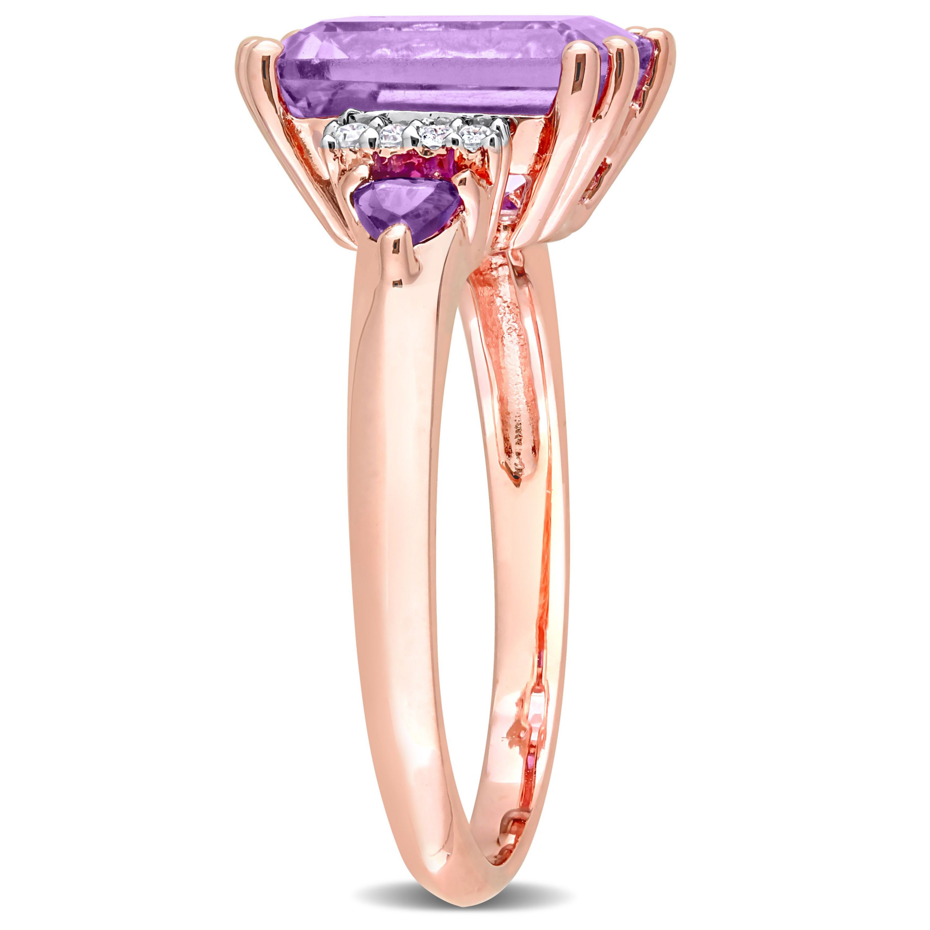 Amethyst and Rose de France with Diamond Accent Cocktail Ring in 18K Rose Gold Plated Sterling Silver