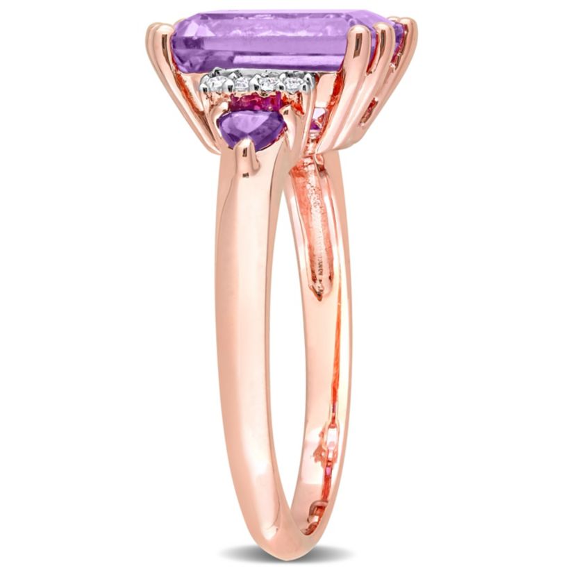 Amethyst and Rose de France with Diamond Accent Cocktail Ring in 18K Rose Gold Plated Sterling Silver