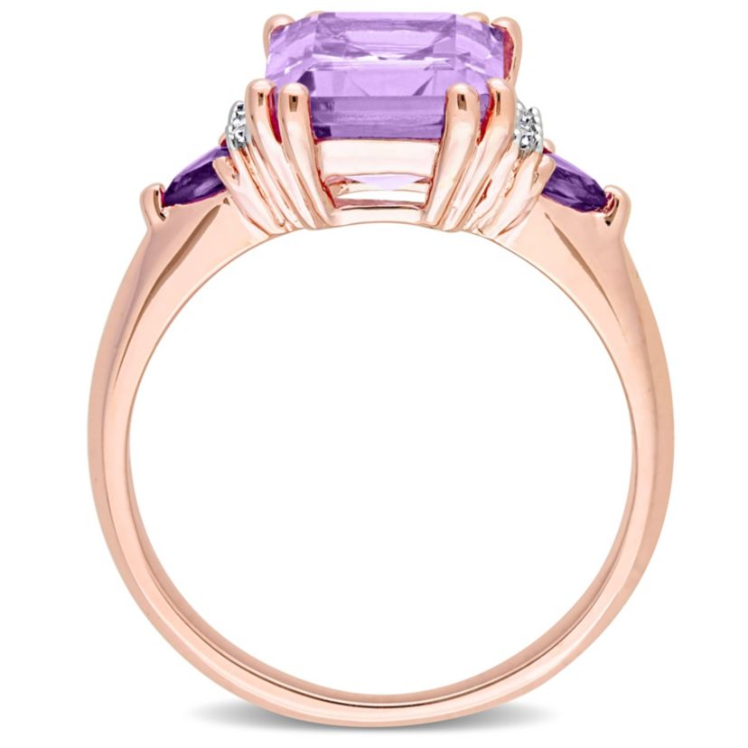 Amethyst and Rose de France with Diamond Accent Cocktail Ring in 18K Rose Gold Plated Sterling Silver